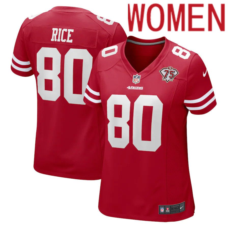 Women San Francisco 49ers 80 Jerry Rice Nike Scarlet 75th Anniversary Game Retired Player NFL Jersey